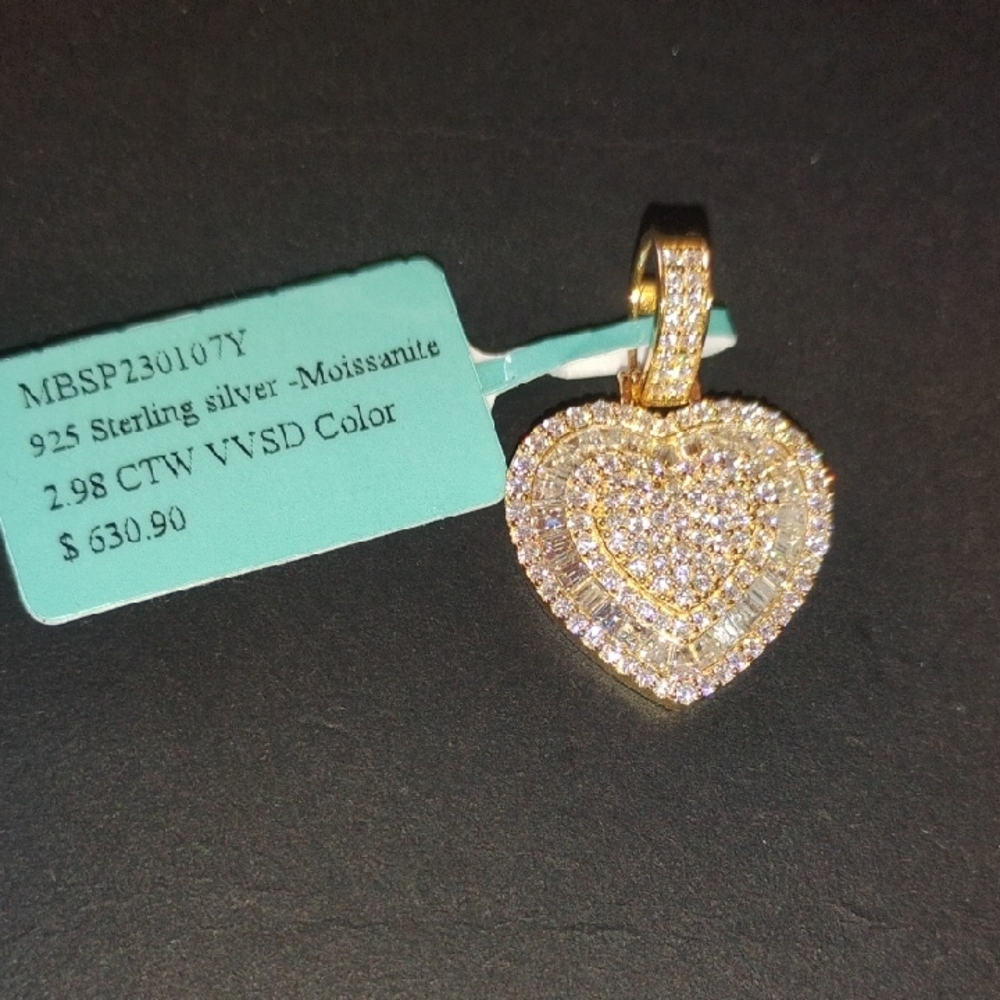 Moissanite Heart Pendant Sterling Silver